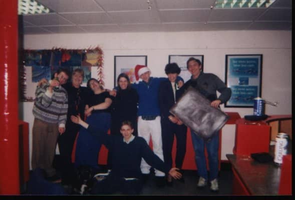 A scene from the Staff Christmas Party 1999, with manager Gary hold...